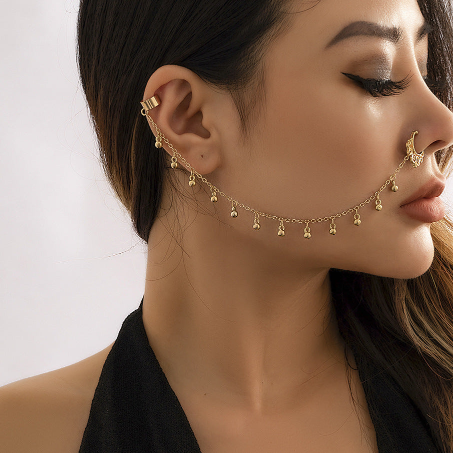 Jewelry Sweet Cool Punk Piercing Jewelry Imitation Pearl Butterfly Tassel Chain Ear Stud Nose Clip Female