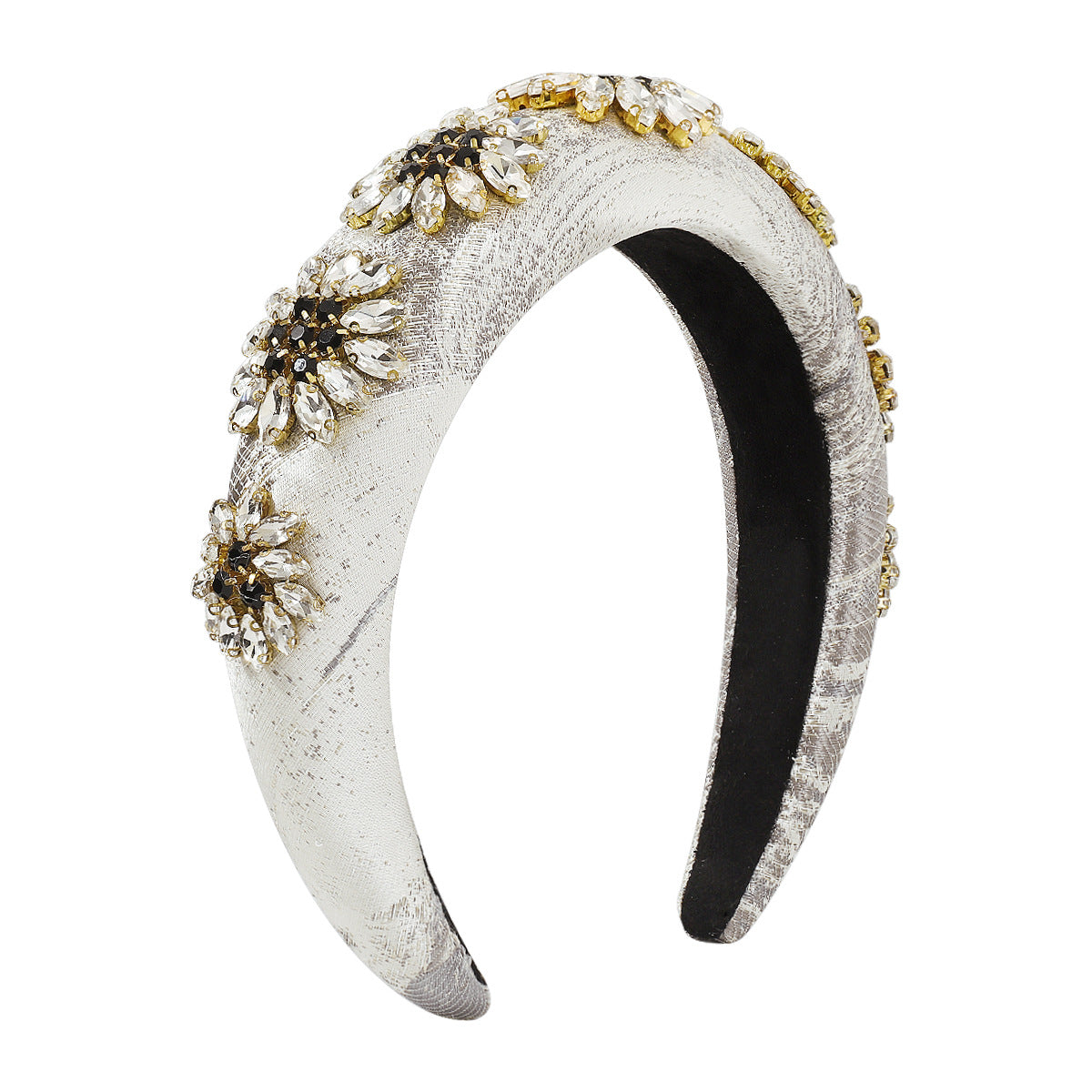 F4772 Baroque Retro Heavy Industry Exaggerated Headband Embroidered Rhinestone Flowers Thick Sponge High Skull Top Light Luxury Headband