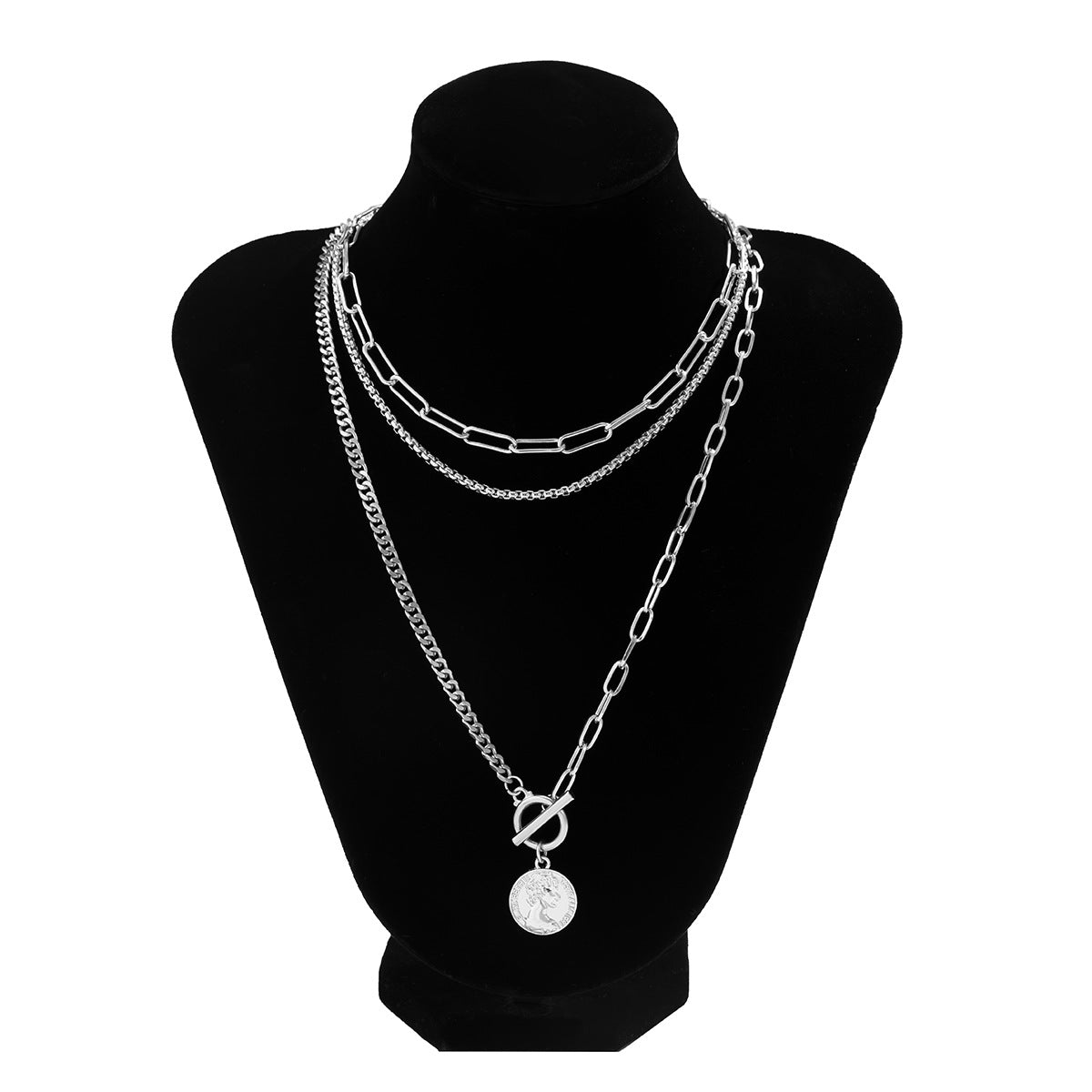 Jewelry Personality Cross Chain Set Necklace Retro Cold Stitching Embossed Portrait Necklace
