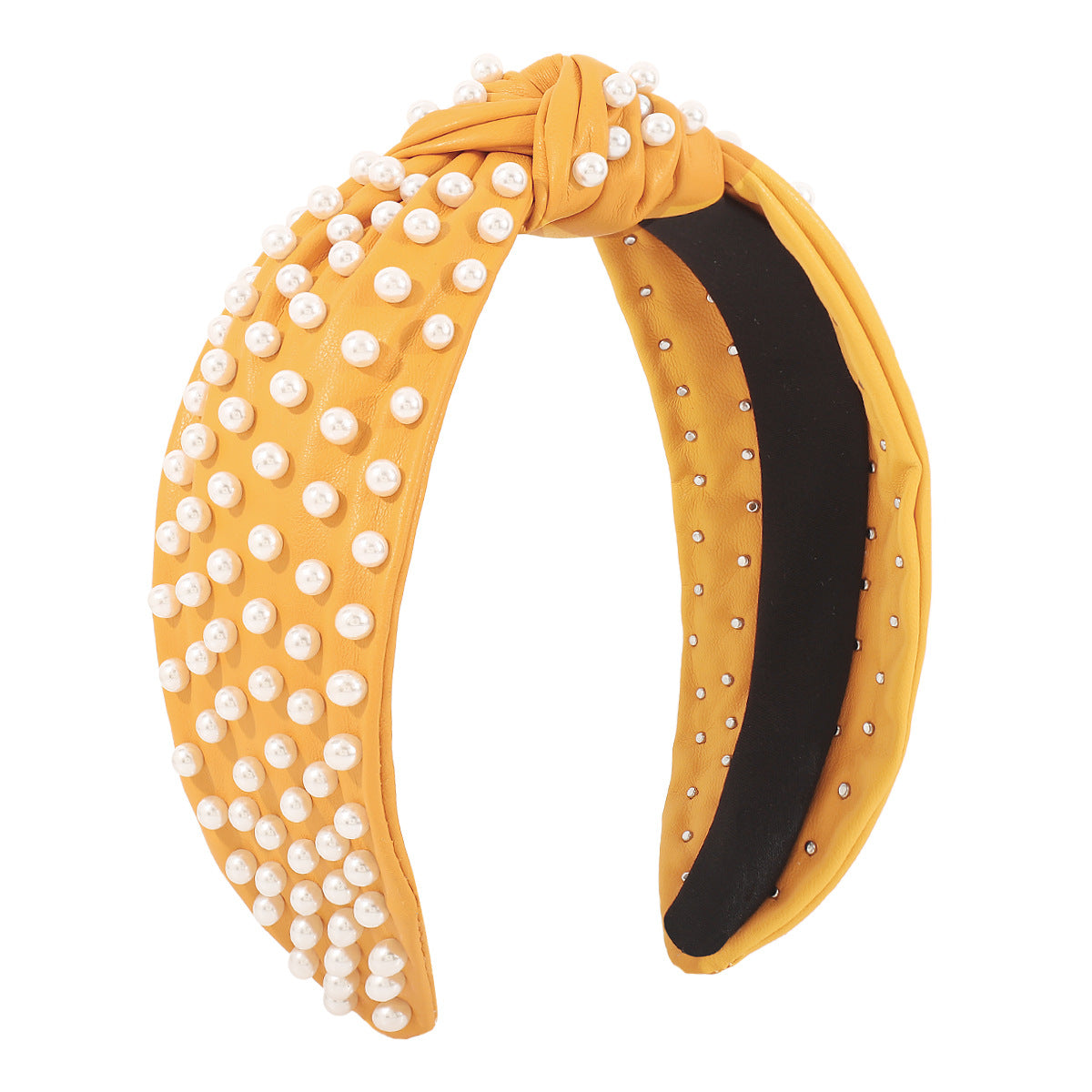 F4833 creative personality leather pearl headband knotted solid color style retro going out pressing hair adult headband