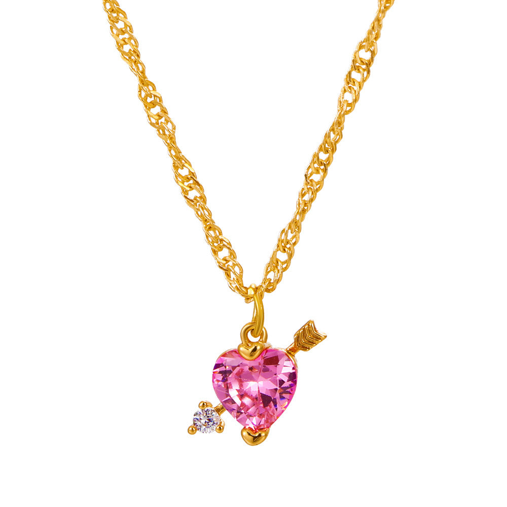 Dongdaemun love clavicle chain design feeling zircon arrow piercing heart necklace simple temperament net red necklace