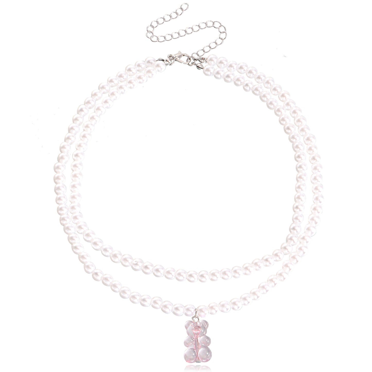 Jewelry ins double baroque imitation pearl color bear pendant necklace female choker