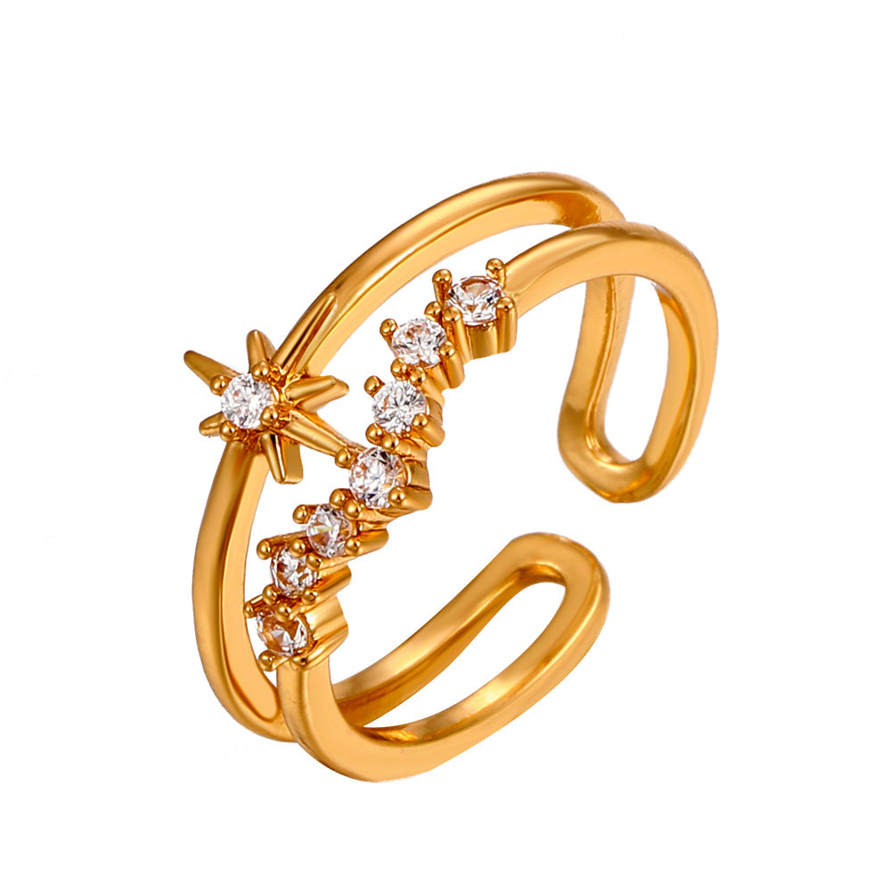 Ins cold zircon opening love ring super fairy fashion star letter hollow index finger ring net red