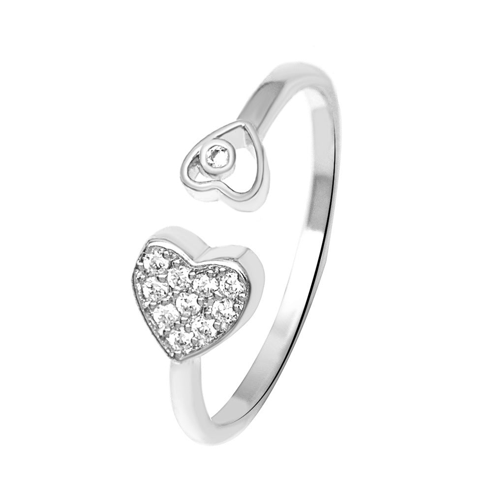 Ins cold zircon opening love ring super fairy fashion star letter hollow index finger ring net red