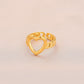 Fashion personality adjustable love stainless steel open ring simple feather leaf heart-shaped ring jewelry