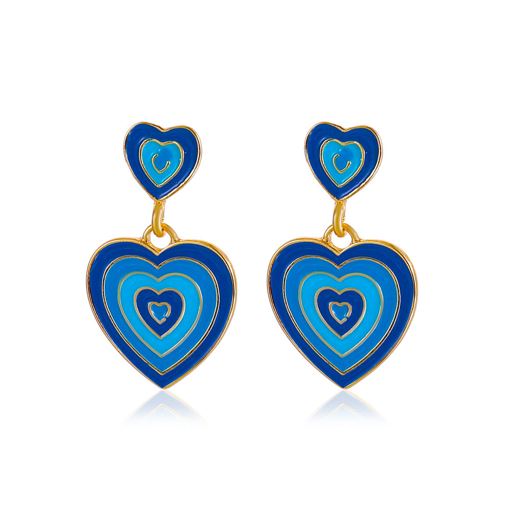 Ins color matching love earrings female retro fashion personality alloy drop nectarine peach heart earrings