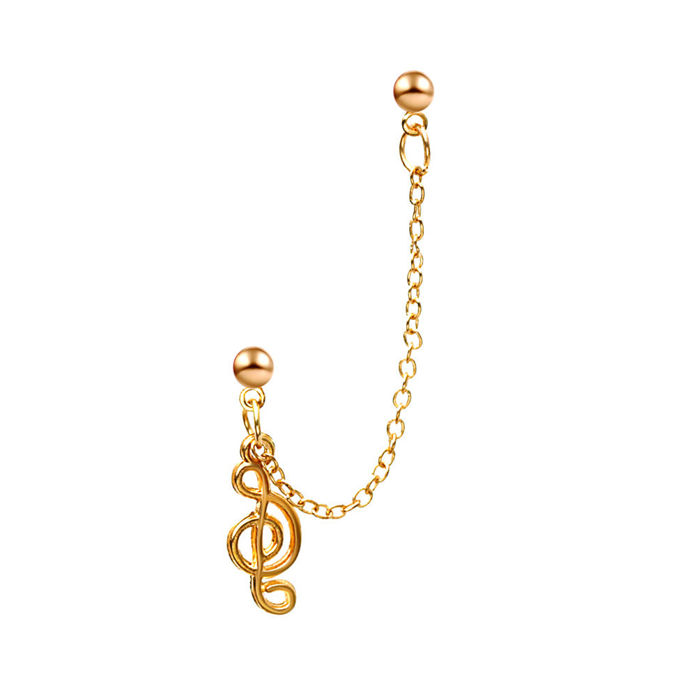 Simple Ear Stud Set Beaded Star Chain No Hole Ear Clip Cold One-piece Ear Hanging Single Female
