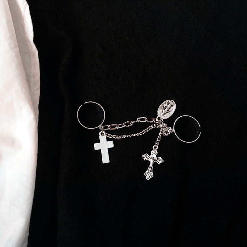 ins chain cross combination ring fashion punk hip-hop one-piece ring for men and women