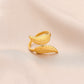 Fashion personality adjustable love stainless steel open ring simple feather leaf heart-shaped ring jewelry