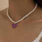 Sweet and cool mixed color dripping nectarine heart single-layer necklace simple stacking imitation pearl collarbone necklace