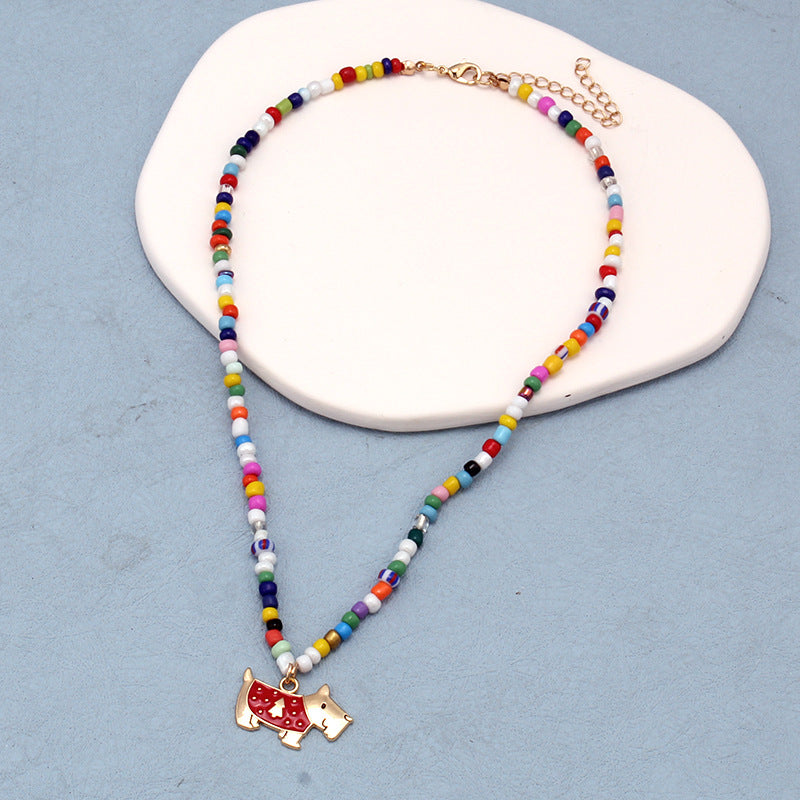 Christmas Ornament Fashion Drip Oil Pendant Christmas Tree Clavicle Chain Bohemian Colorful Handmade Rice Beads