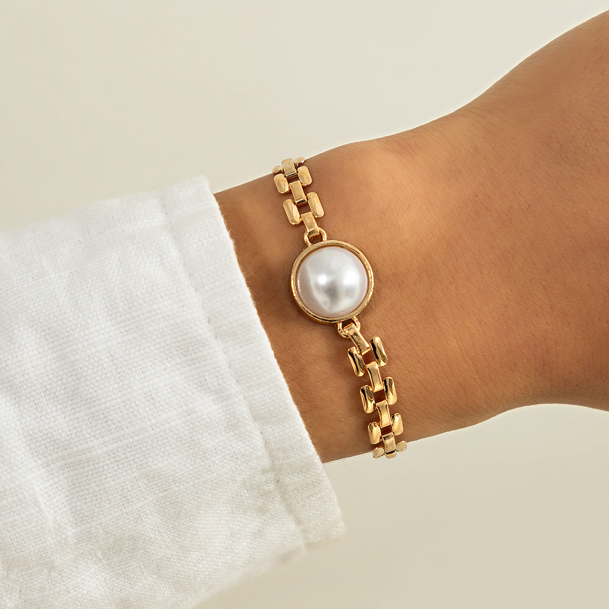 Jewelry Metal Texture Watch Chain Necklace Hip Hop Retro Inlaid Pearl Chain Clavicle Necklace