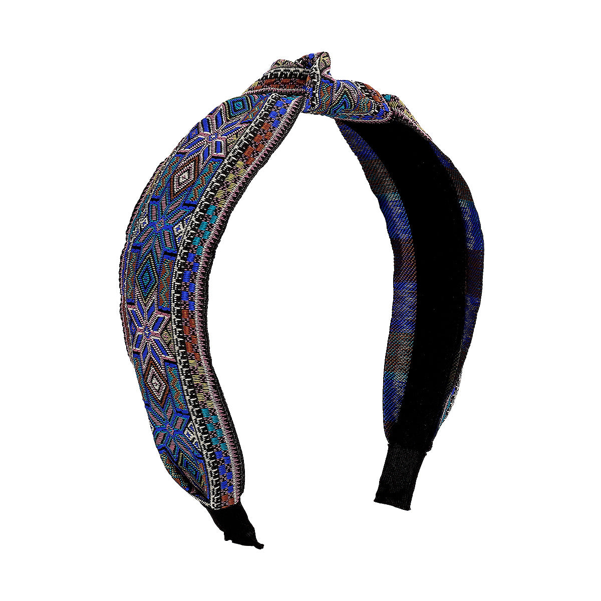 F443 Fashion Ethnic Embroidered Headband Retro Trendy Knotted Geometric Headband Exaggerated Colorful Hair Accessories