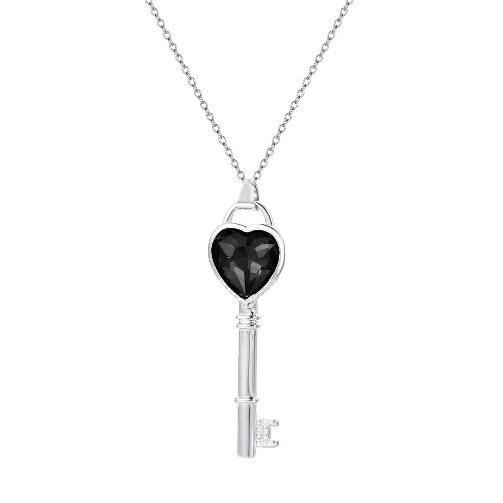 Simple and cold zircon pendant necklace fashion five-pointed star key cat clavicle chain niche design