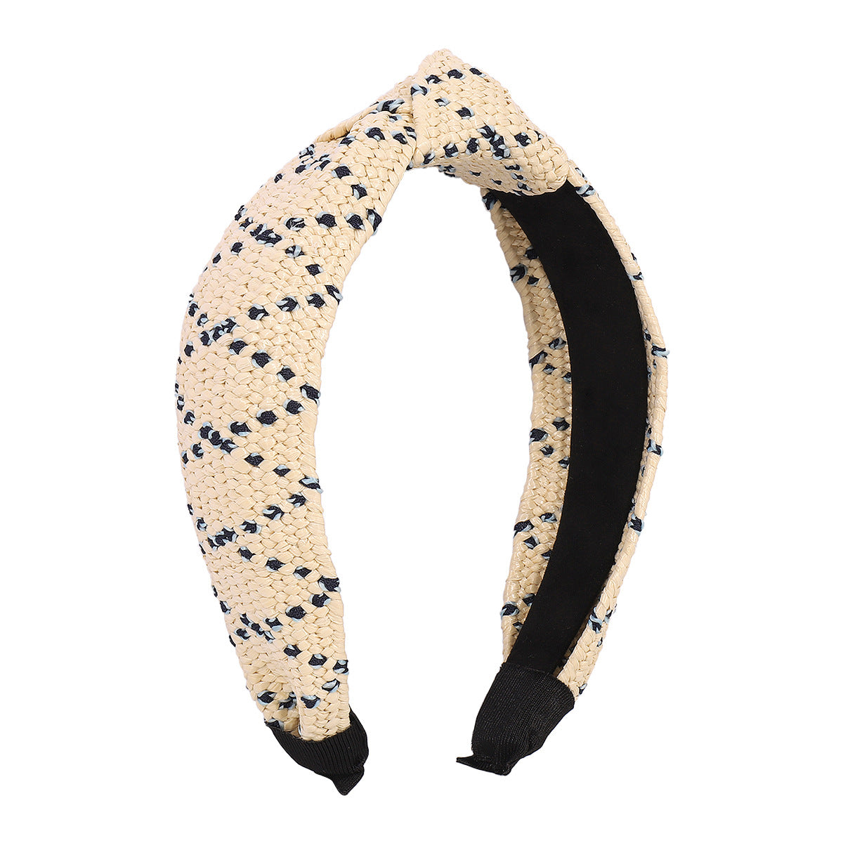 F439 Geometric headband women's raffia woven contrast color knotted headband irregular printing hair accessories