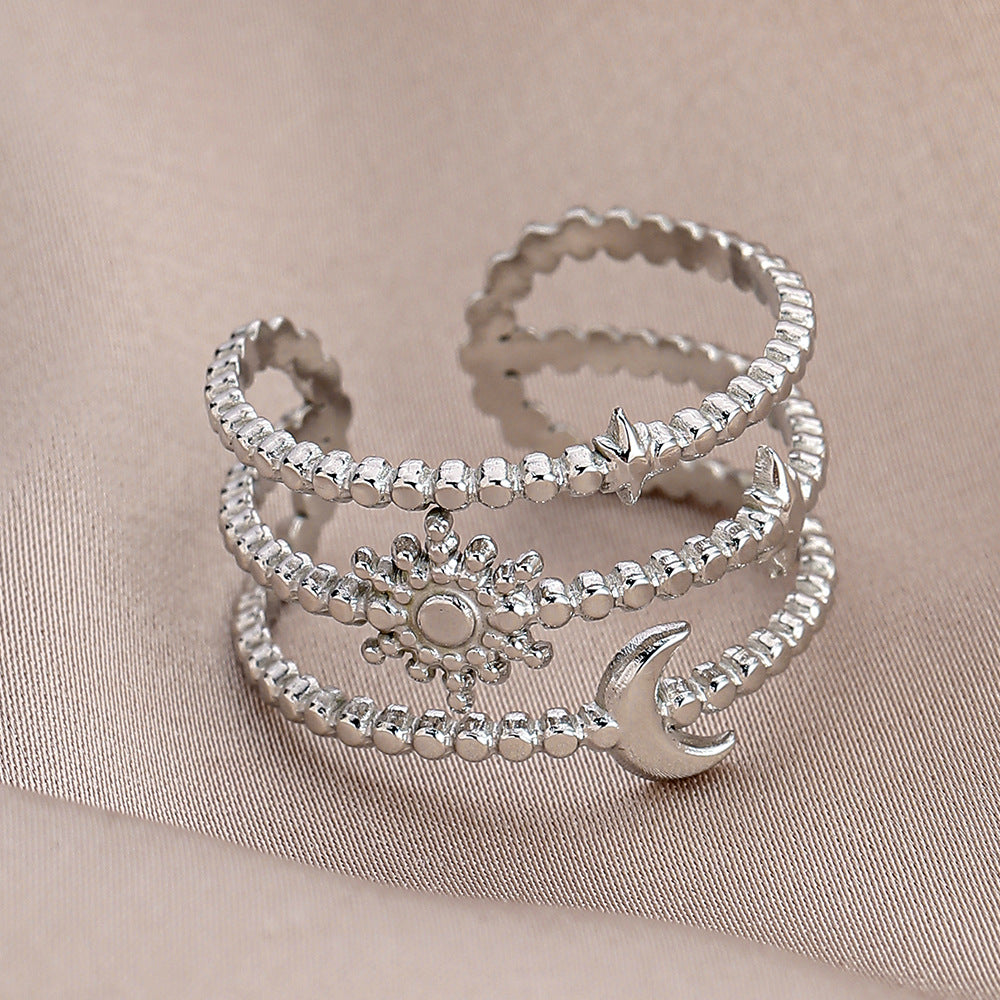 Personality adjustable stainless steel open ring simple feather leaf titanium steel ring jewelry female