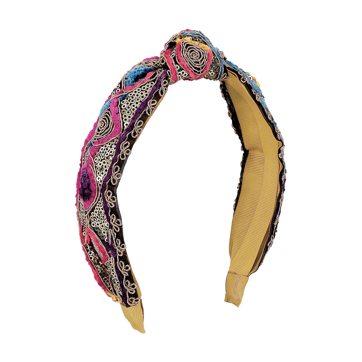 F4453 Bohemian Ethnic Exaggerated Colorful Headband Sequins Embroidered Fabric Knotted Headband Headdress
