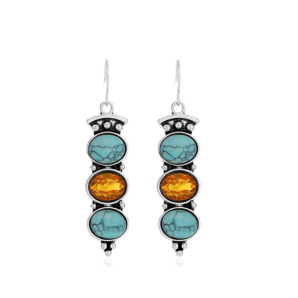 Retro Tassel Pearl Flower Drip Earrings Fashion Temperament Long Turquoise Earrings Frosty Earrings