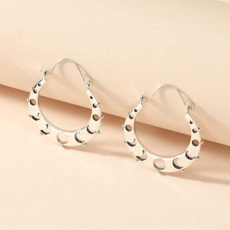 Retro Simple Hollow Earrings Creative Metal Geometric Earrings Earrings Exaggerated Irregular Round Earrings For Women