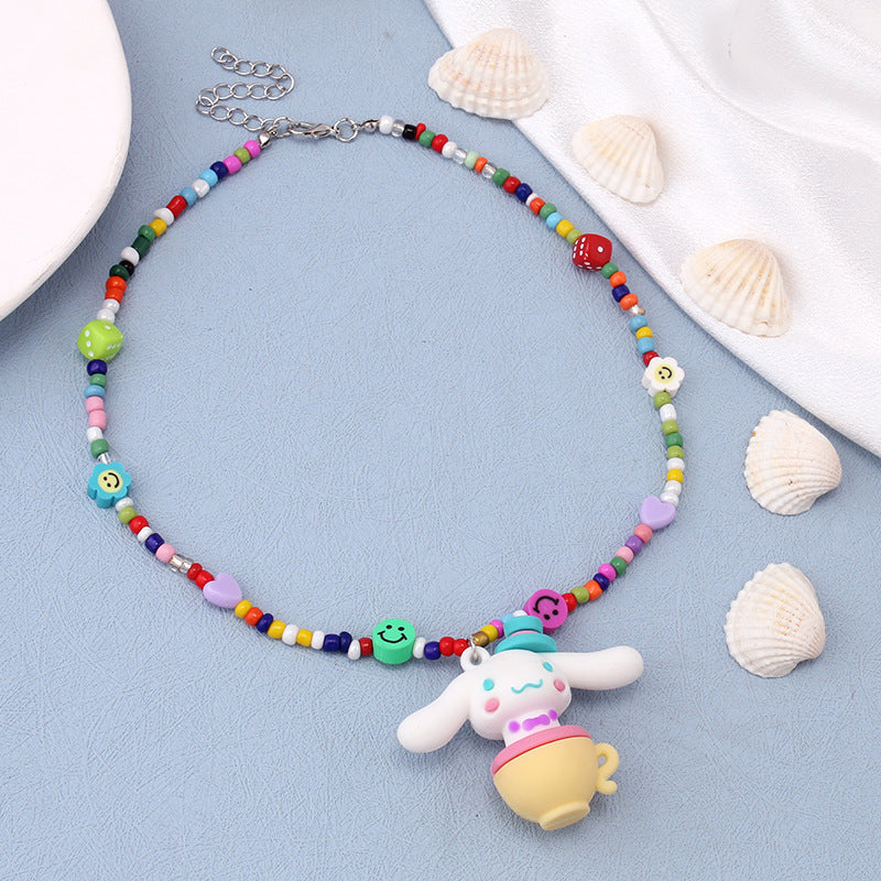 Design sense cartoon monster pink rabbit pendant necklace year ins niche hip-hop color collarbone chain