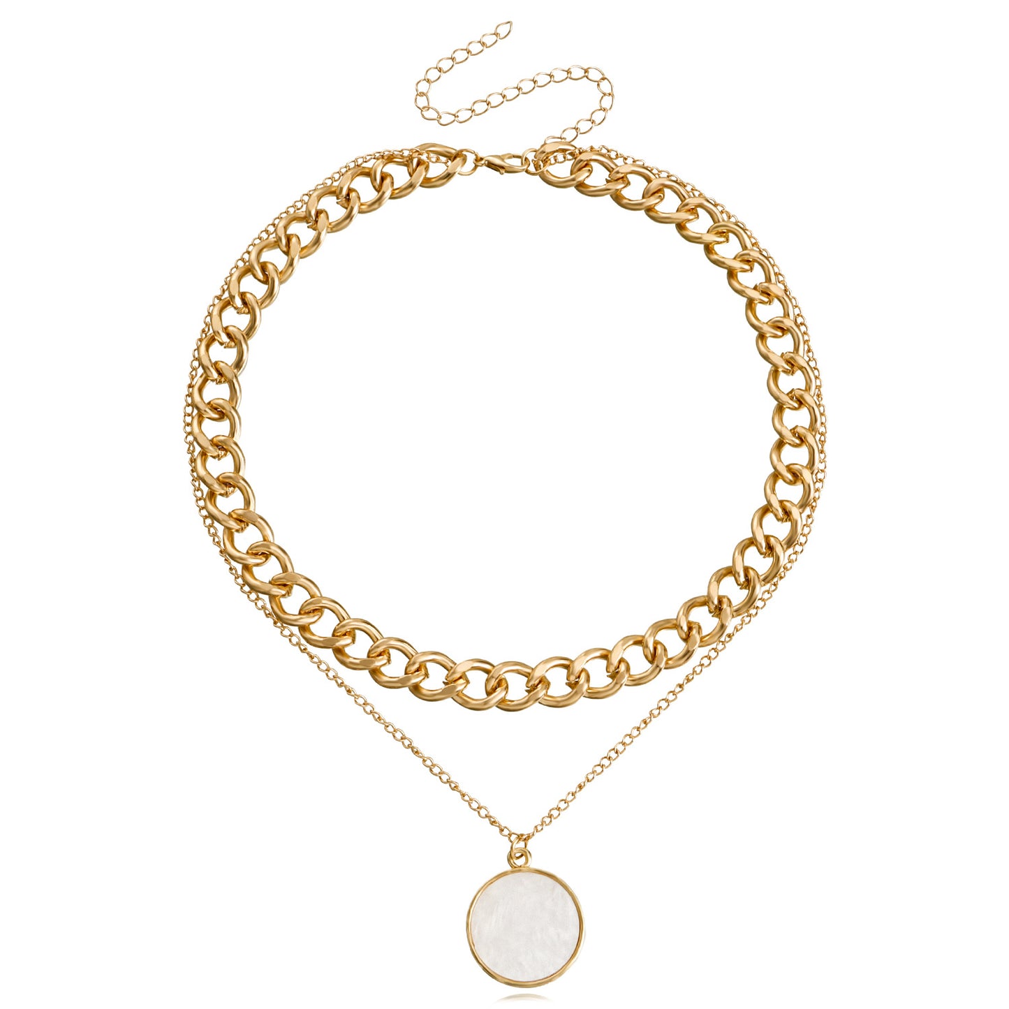 Jewelry punk double love mother-of-pearl pendant necklace female light luxury choker sweater chain