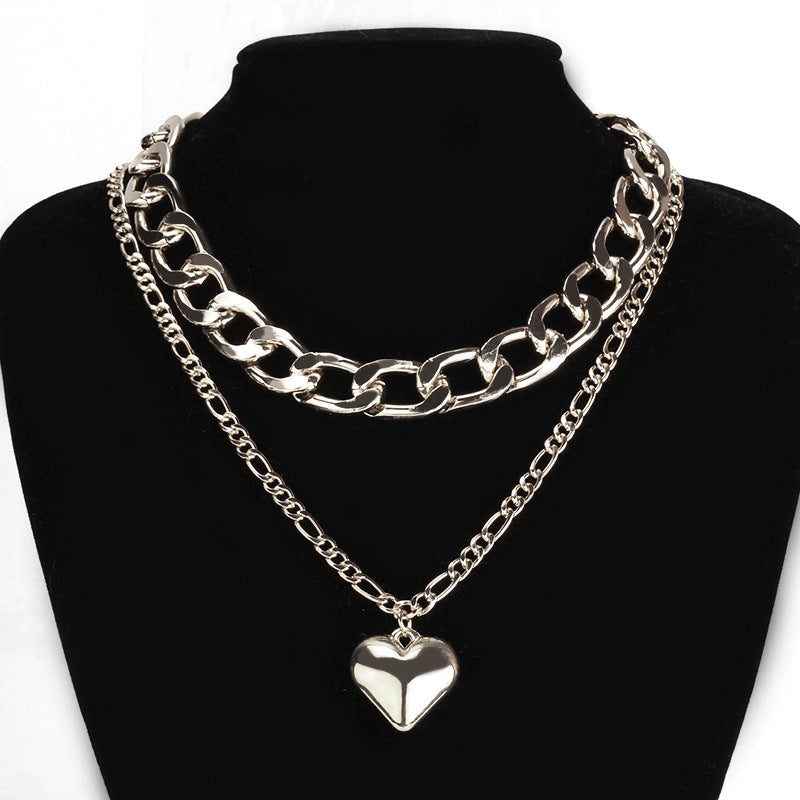 Jewelry love double-layer set chain female personality creative fashion necklace ins peach heart clavicle chain