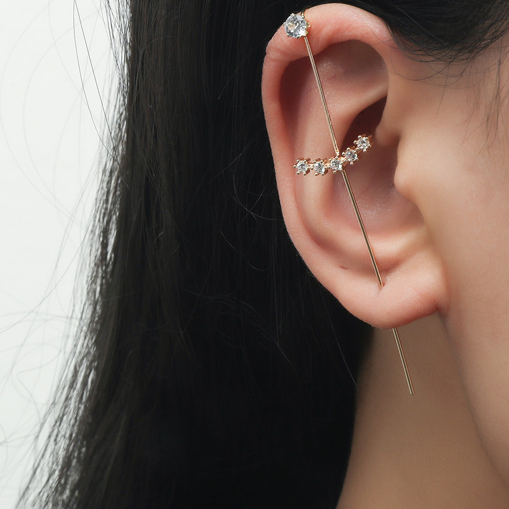 Piercing Ear Needles Temperament Inlaid Zircon Earrings Star Letters Surrounding Auricle Style Slash Earrings