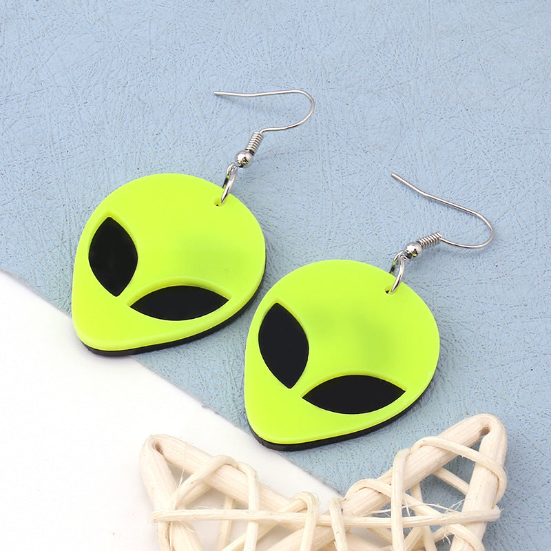 Fluorescent green alien earrings earrings temperament acrylic earrings exaggerated trend big ear jewelry women