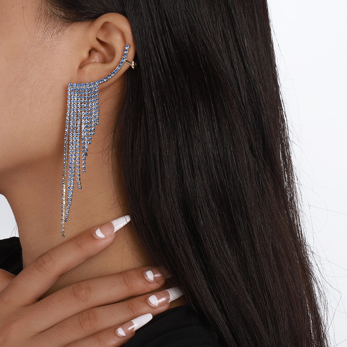 E1274 Temperament Simple Pop Earrings Net Red Tassel Rhinestone Ear Needles Geometric Banquet Exaggerated Earrings