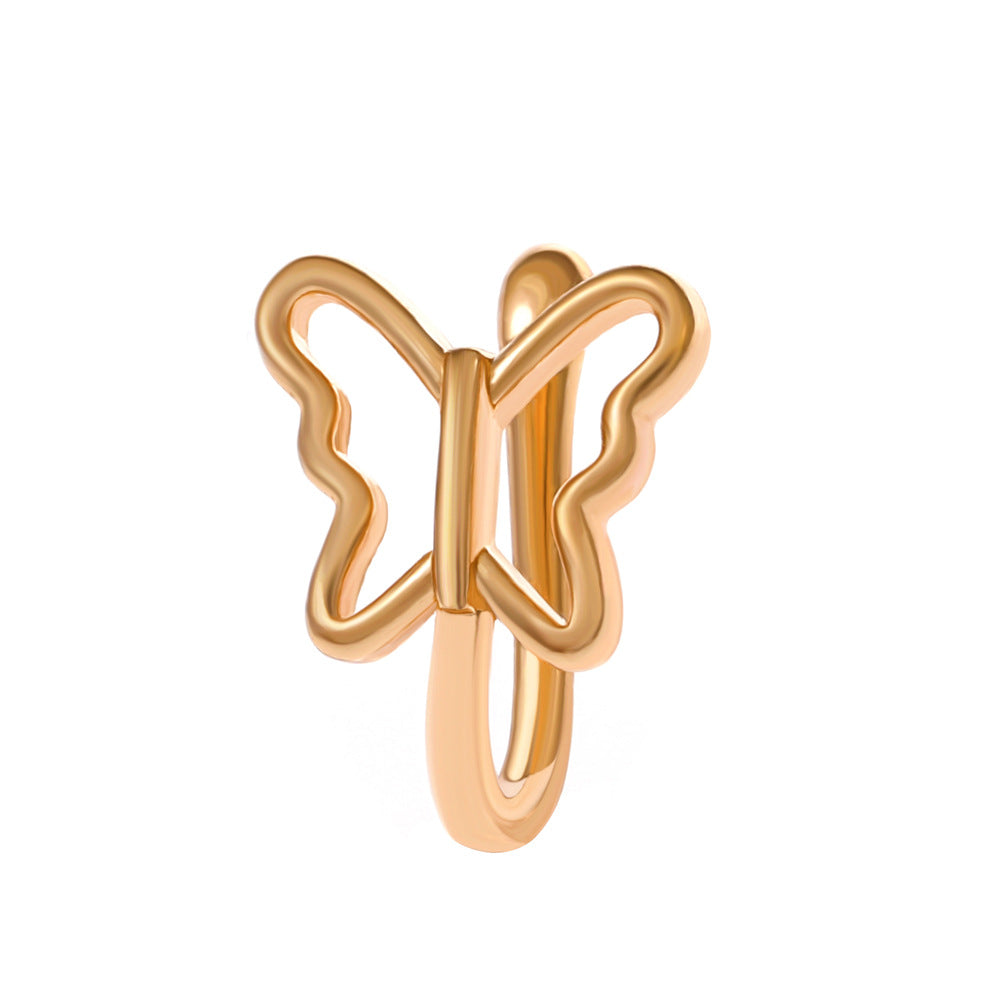 Piercing-free nose clip nose ring copper inlaid zircon U-shaped leaf butterfly nose nail piercing jewelry