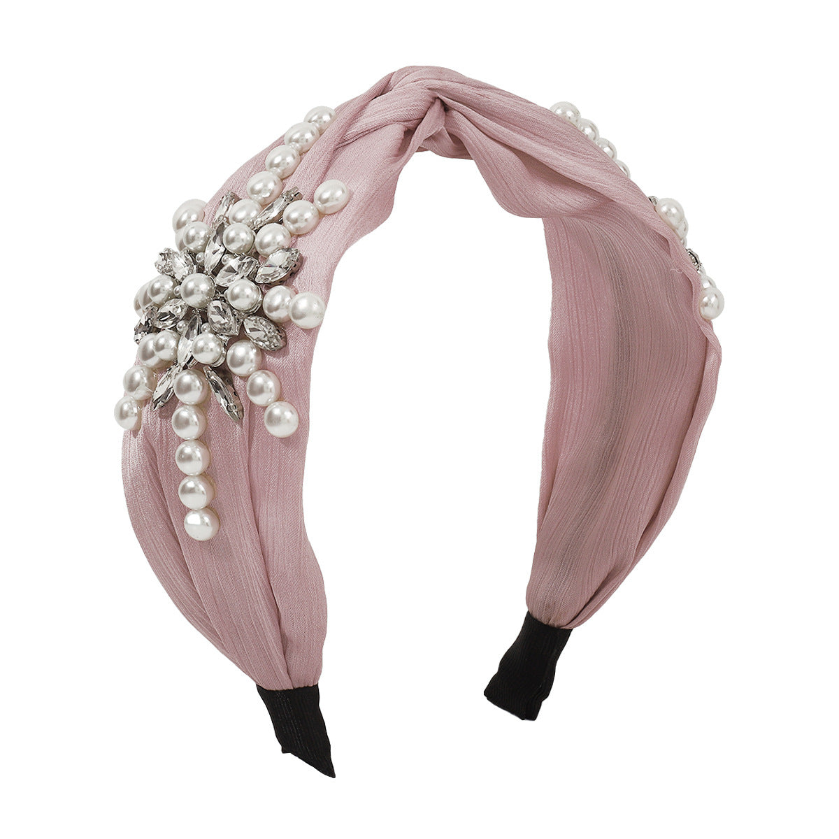 F4632 wide-brimmed solid color cross fashion headband pearl flower rhinestone temperament net red blogger light luxury headband female