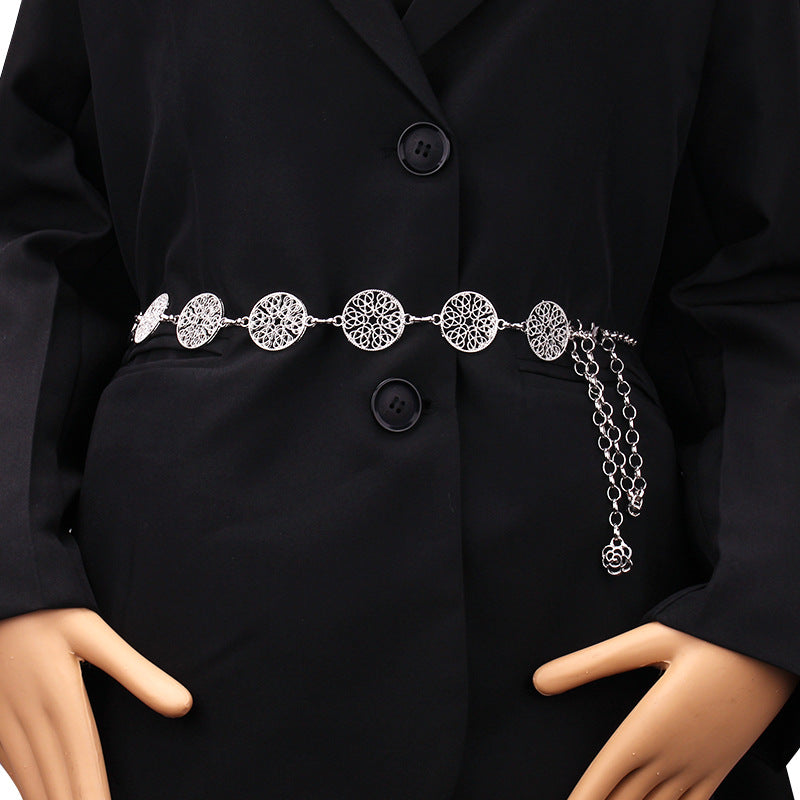 Ethnic retro ring hollow pattern waist chain ladies decorative belly dance metal waist chain