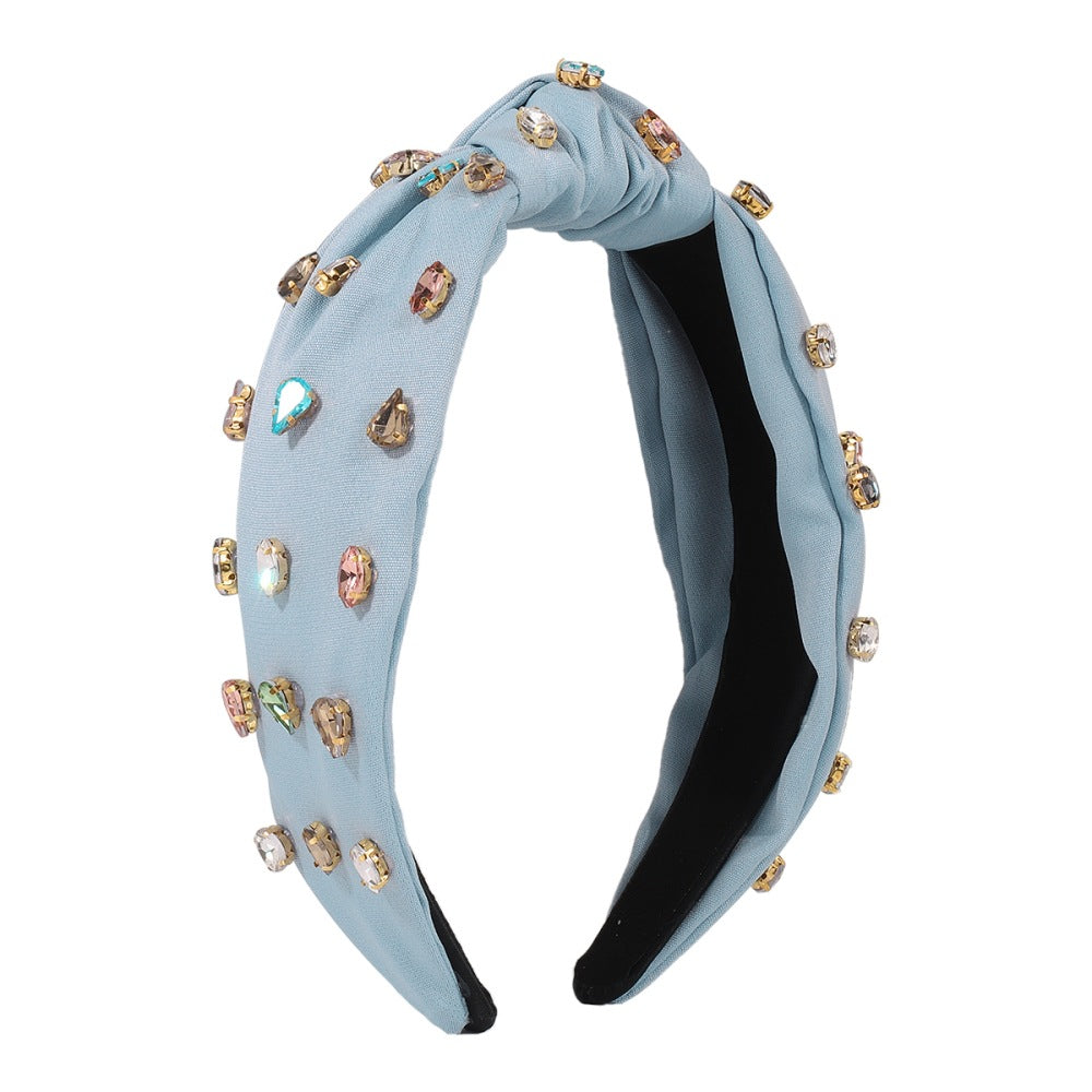 F221 wide-brimmed fabric headband fashion stained glass diamond knotted headband versatile hair accessories