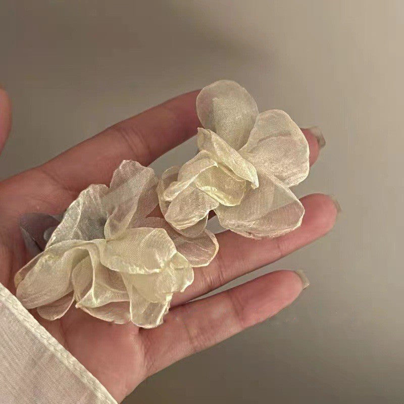 Holiday Chiffon Sweet Versatile Flowers Niche Romantic Small Fresh Earrings Earrings Female Trendy Style