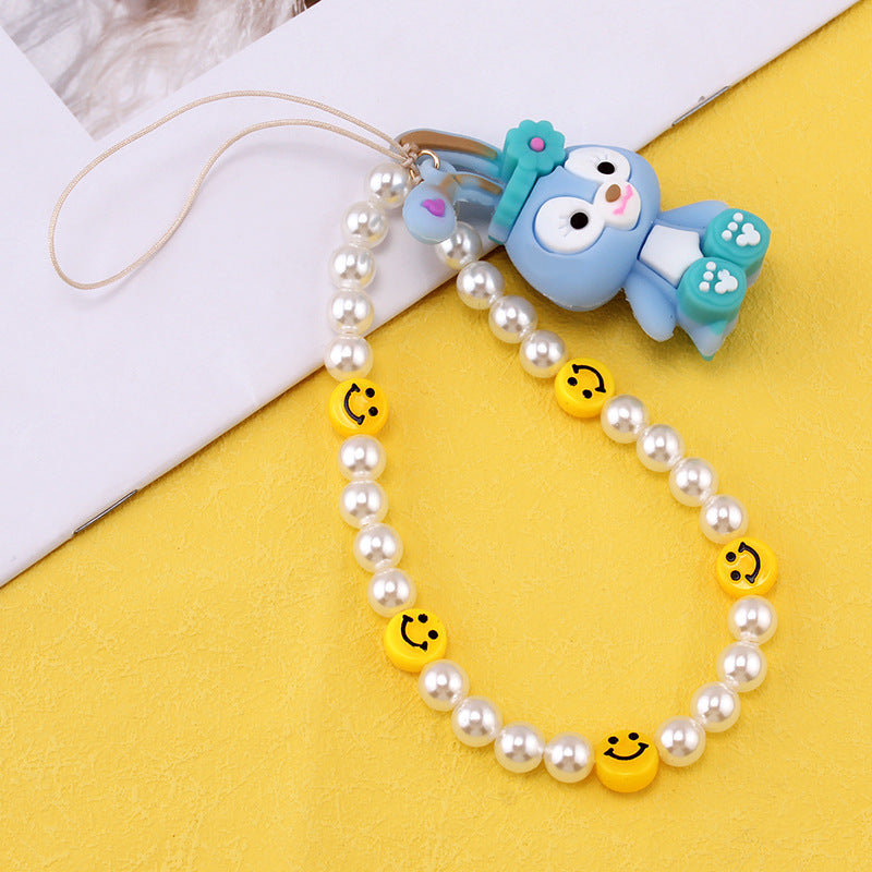 Fashion Imitation Pearl Smiley Face Beaded Phone Chain Cute Soft Tao Xingdailu Phone Lanyard