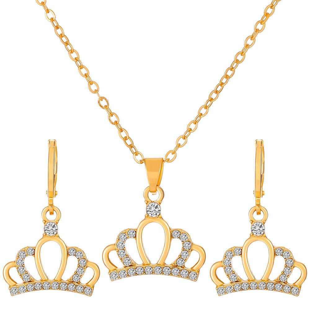 Jewelry set female fashion diamond note crown butterfly necklace earrings set ins tide