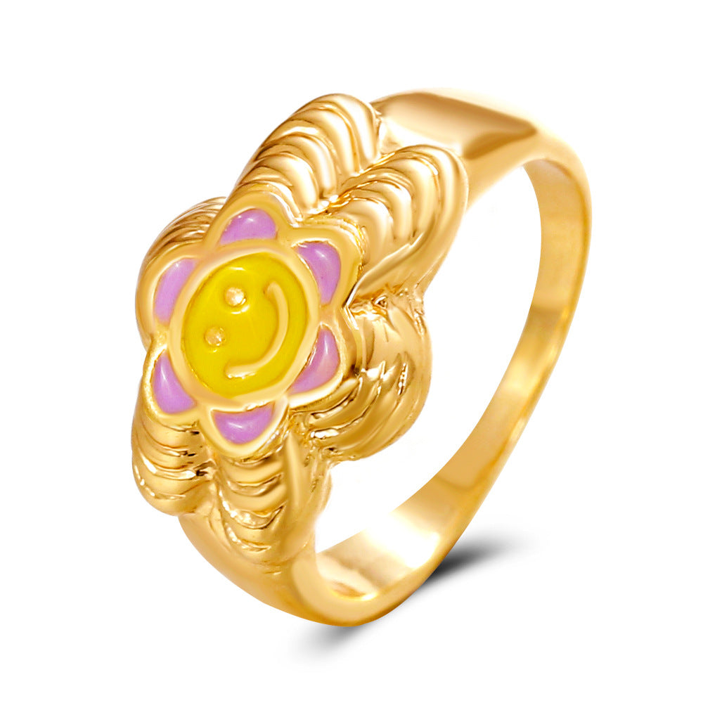 Ins fashion simple love flower ring personality cute metal geometric fun index finger ring