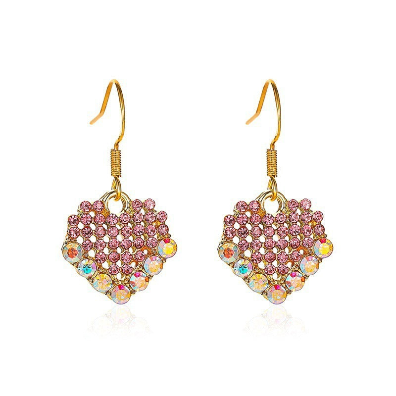 Fashion sweet color diamond love earrings ins temperament all-match peach heart earrings French design earrings