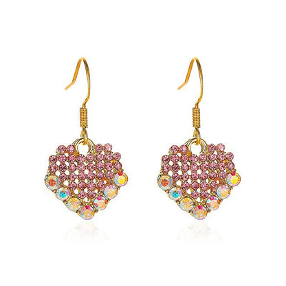 Fashion sweet color diamond love earrings ins temperament all-match peach heart earrings French design earrings