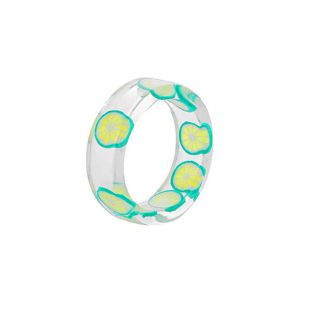 Fashion creative summer fresh resin fruit ring personalized grape watermelon dragon fruit lemon strawberry ring