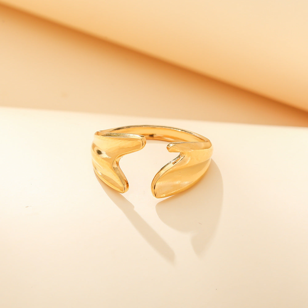 Fashion personality creative stainless steel open ring feather men and women titanium steel simple ins ring