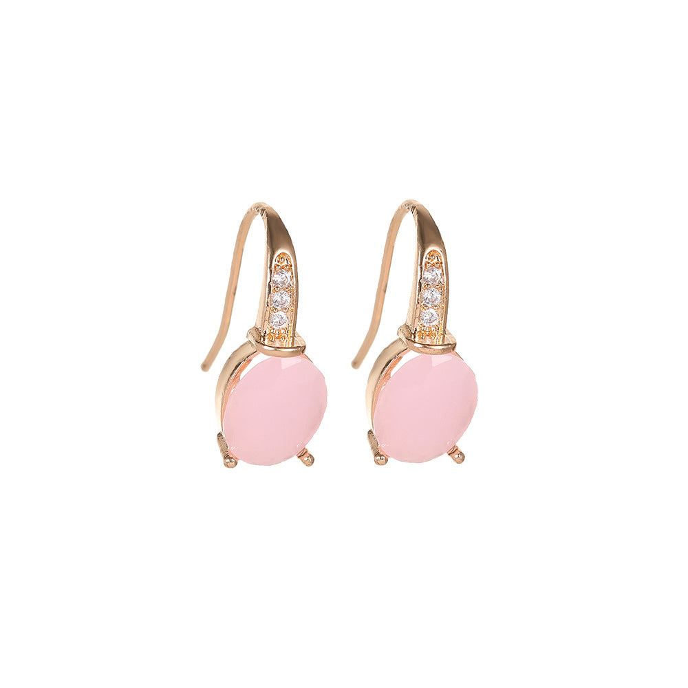Geometric Oval Moonstone Pink Earrings Female Rose Gold Crystal Water Drop Earrings Earrings Stud Earrings