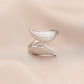 Fashion personality adjustable love stainless steel open ring simple feather leaf heart-shaped ring jewelry