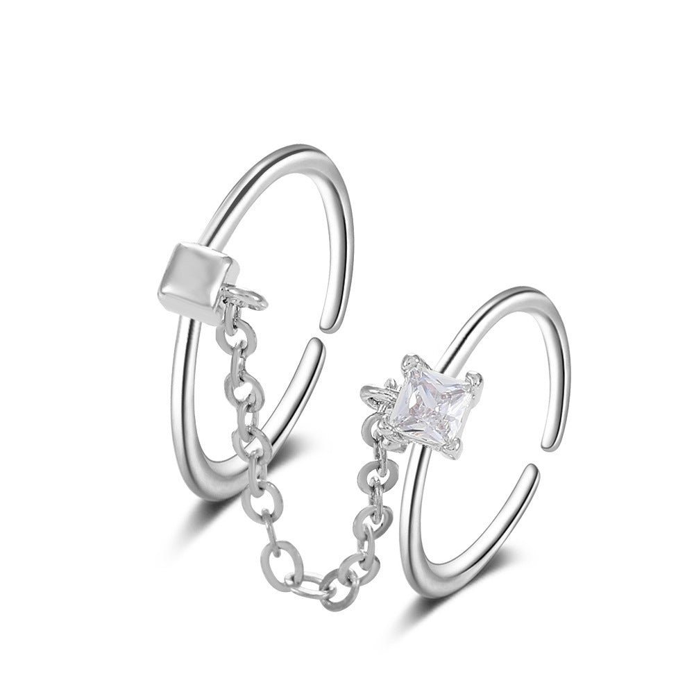 ins chain tassel double finger ring fashion simple star butterfly love geometric opening index finger ring tide
