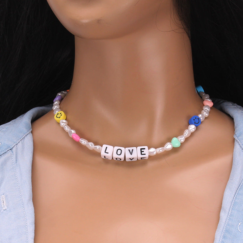 Xiaoxiang temperament imitation pearl acrylic glass necklace collarbone chain femininity short necklace trendy jewelry