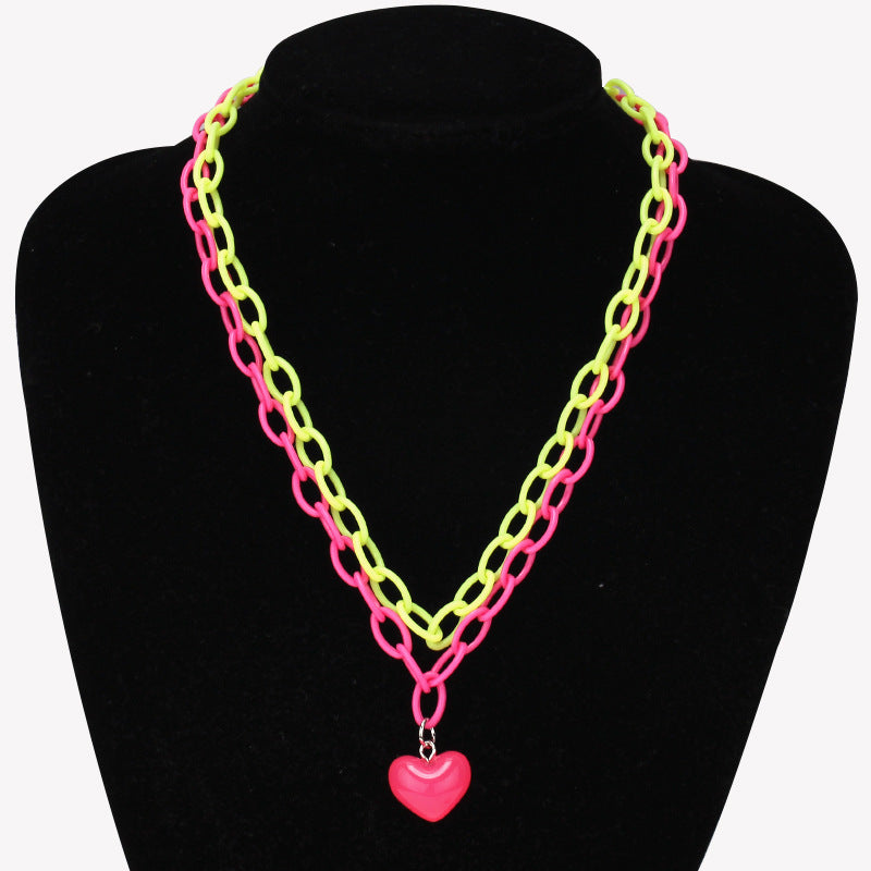 Jewelry Punk Personality Geometric Cross Chain Necklace Simple Candy Color Chain Heart Necklace Female