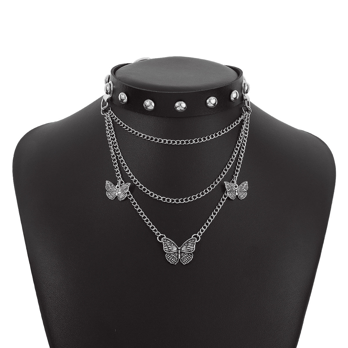 N153 Dark Punk Necklace Harajuku Leather Astronaut Love Butterfly Chain Necklace