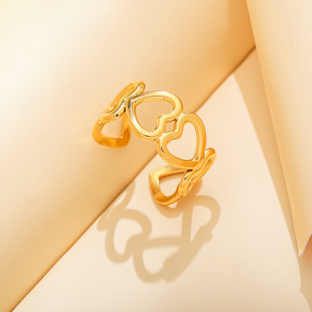 Fashion personality creative stainless steel open ring feather men and women titanium steel simple ins ring