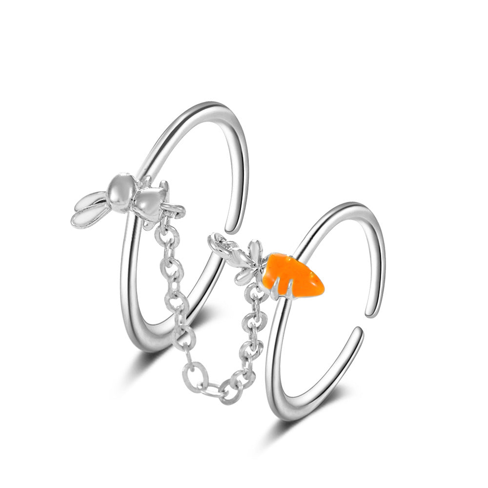 ins chain tassel double finger ring fashion simple star butterfly love geometric opening index finger ring tide