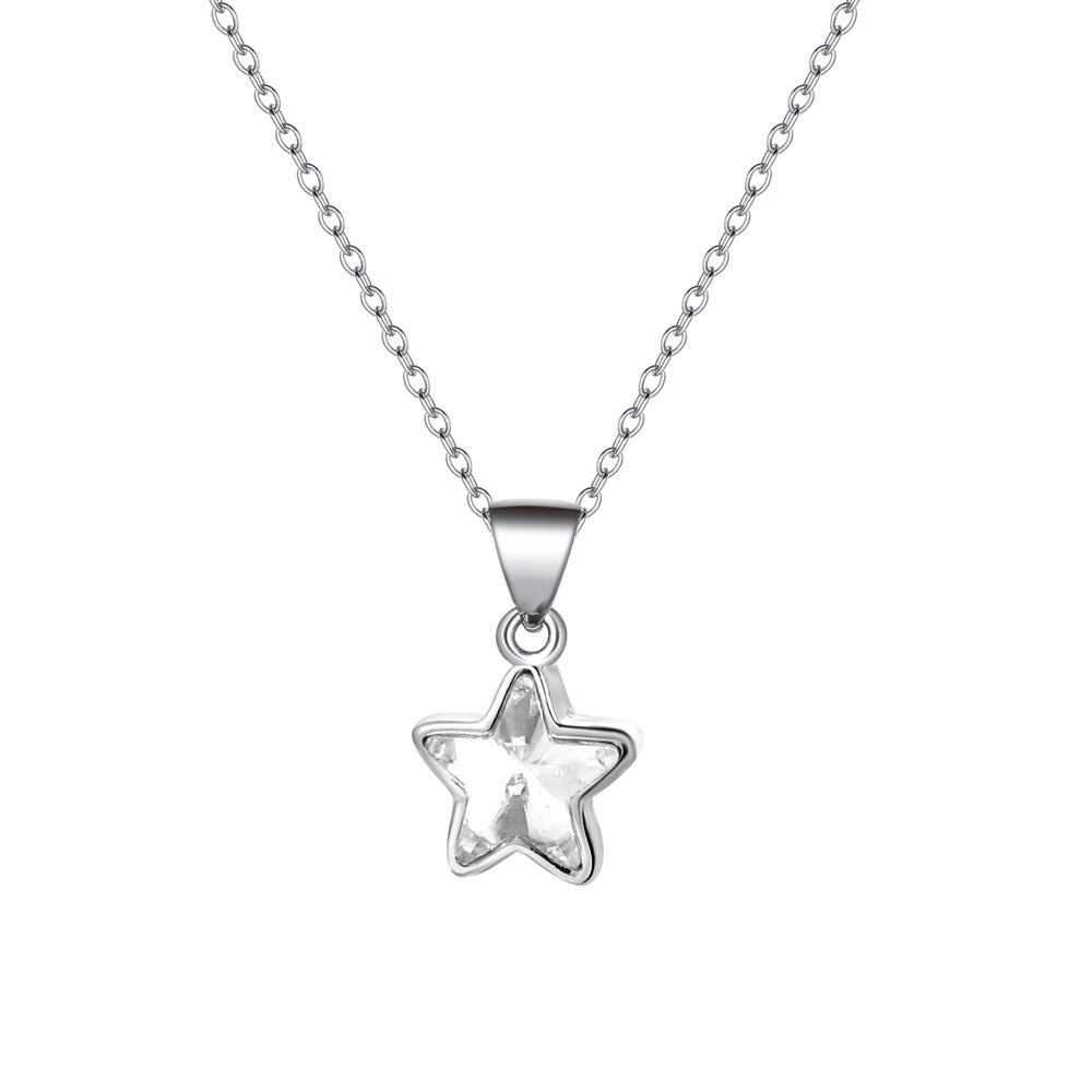 Simple and cold zircon pendant necklace fashion five-pointed star key cat clavicle chain niche design